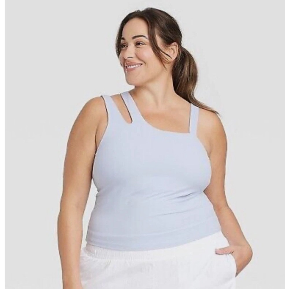 All In Motion Women's Sz XXL Everyday Soft Tank Top Lavender Light Blue Cut Outs